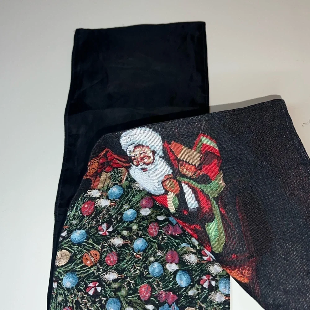 Christmas Santa Table Runner Christmas Tree Needlepoint Style 72”Long